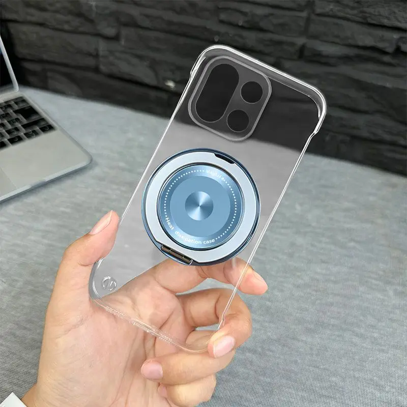 

Case For OnePlus 15 Simple Magnetic Transparent Frameless Rotating Stand Silicone Cover For OnePlus15 Shockproof Bumper Funda