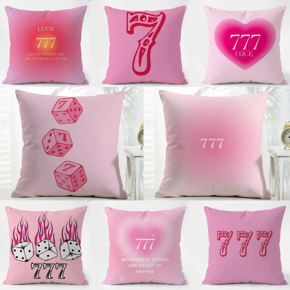 symbol sweet Pink lucky number 7 Cushion Cover Washable Linen Pillowcase Soft  for Daily Sofa Bed Home Room Decor