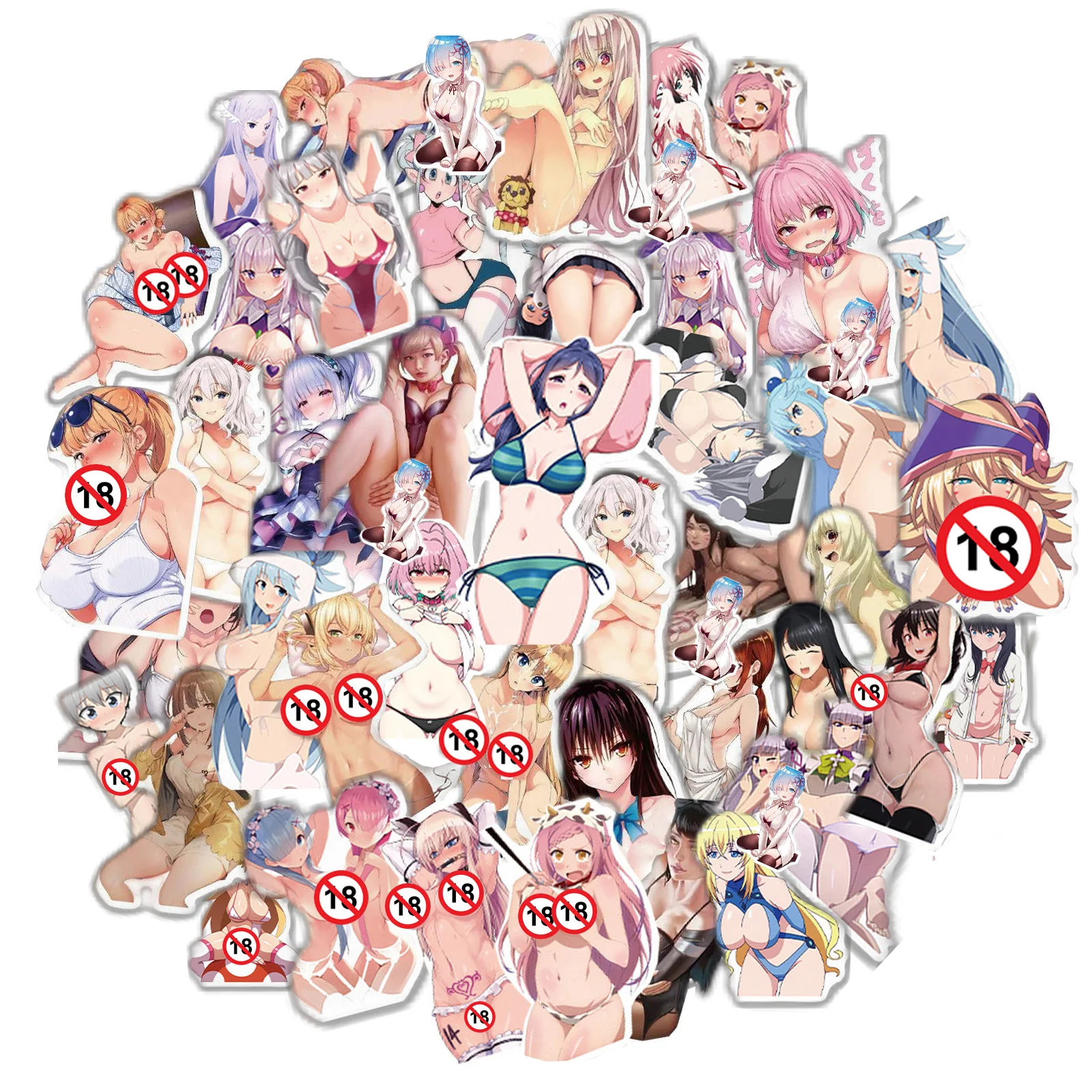 50Pcs Adult Anime Hentai Sexy Waifu Stickers Suncensored Decals for Laptop Phone Luggage Cute Car Sticker Girls Toys