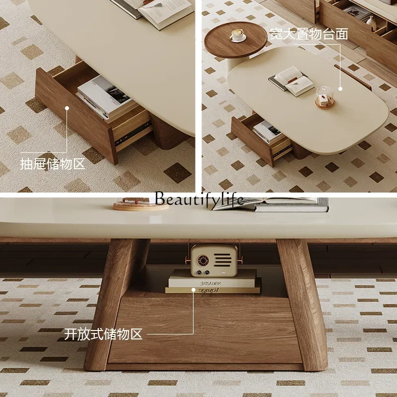 Medieval coffee table walnut minimalist cream French retro coffee tableL