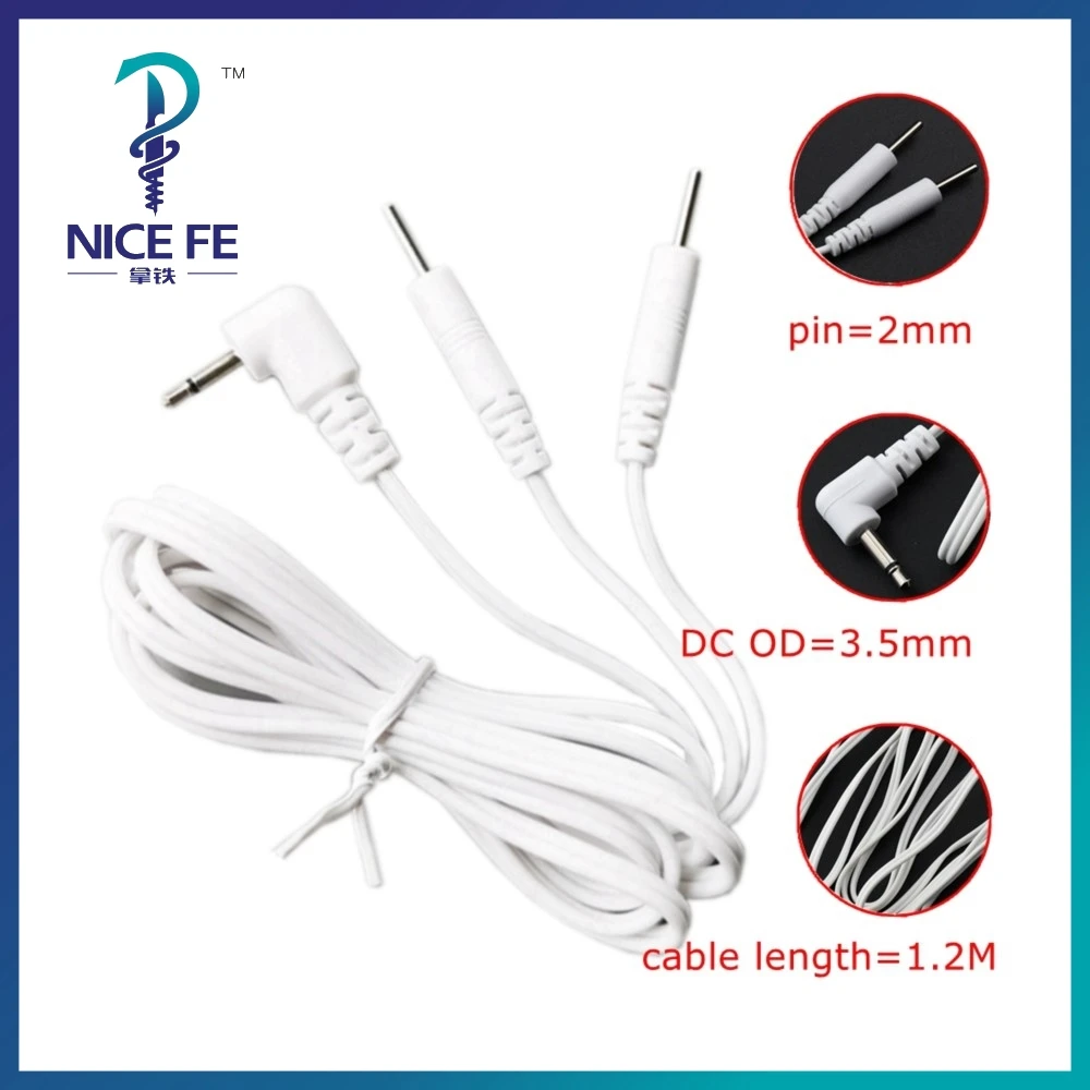 Electrode pad leadwires cable for body therapeutic apparatus low medium frequency electrotherapy,L=1.2M pin=2mm DC OD=3.5mm