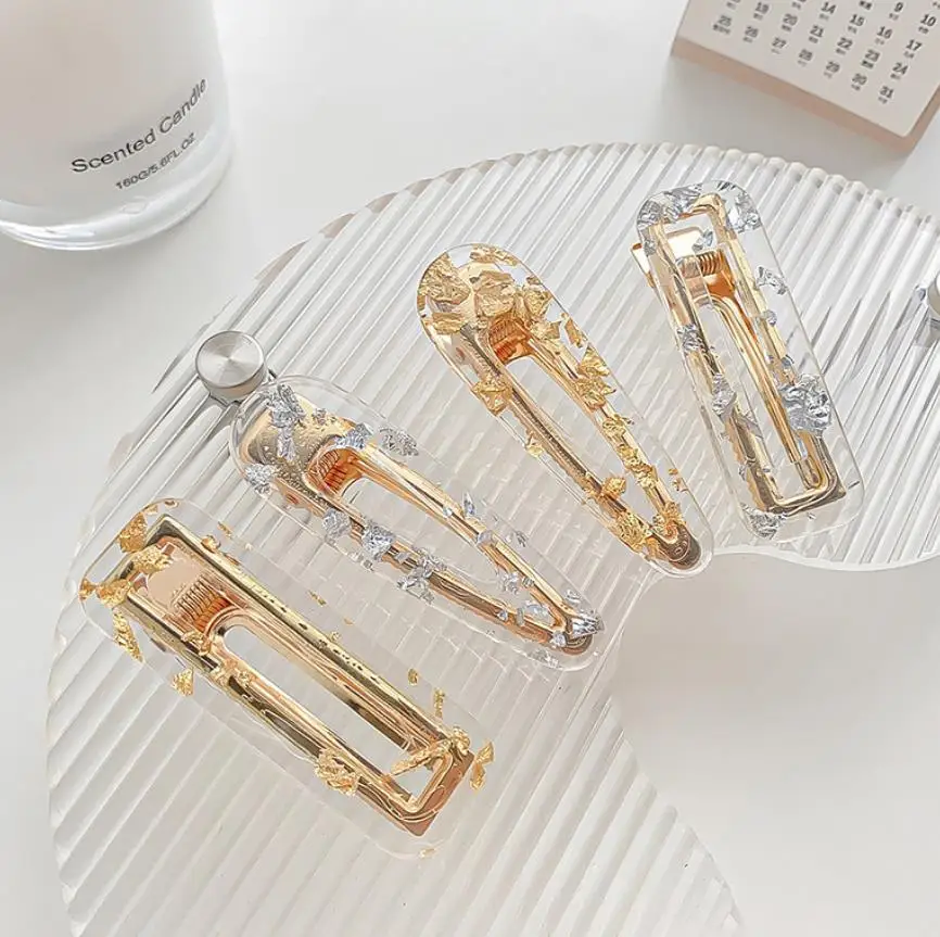 New Style Simple Leopard Print Acrylic Water Drop Clip Square Edge Retro High-end Bangs Clip Hair Accessory for Girls Headdress