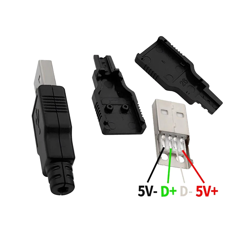 2.0 USB Type A Male 2.0 USB Socket Connector With Black Plastic Cover Solder Type 4 Pin Plug DIY Connector