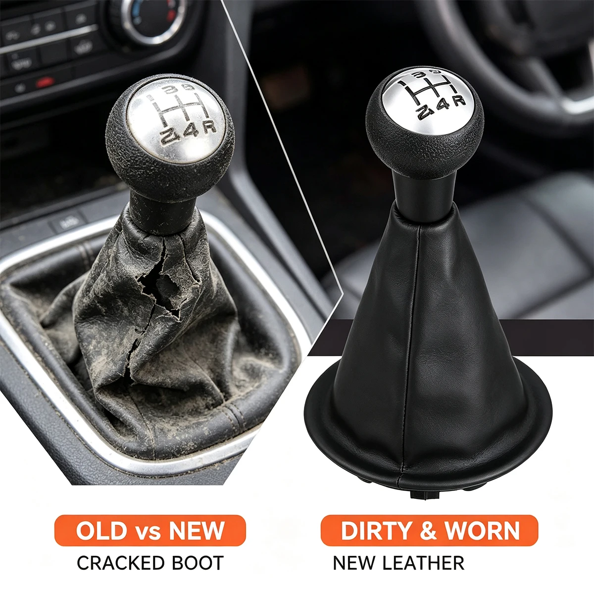5 Speed Gear Shift Knob Gaiter Boot For Citroen Berlingo B9 Peugeot Partner B9 2008-2022 PU Leather Black Stitch Anti-Dust