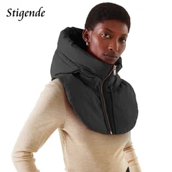 Stigende Women Sleeveless Crop Hooded Puffer Vest Jacket Turtleneck Cowl Neck Zippper Drawstring Cotton Padded Short Tank Top