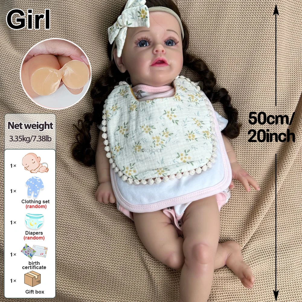50cm Realistic Flexible Silicone Reborn Baby Girl Lifelike Details Waterproof Materials For Educational Tools Christmas Gift