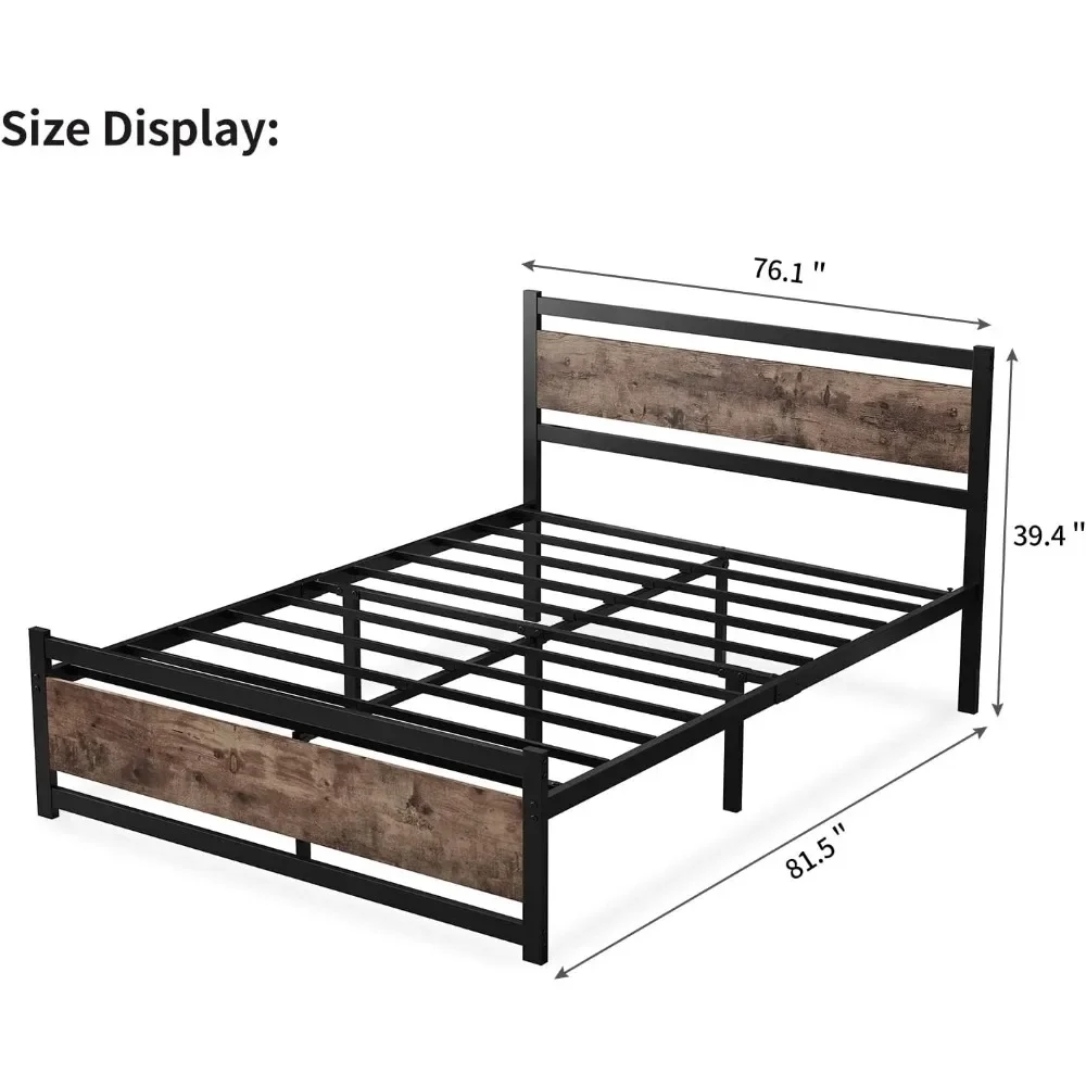 Bed Foundation Frame Twin XL/Queen/King Bed Frame With Wooden Headboard No Box