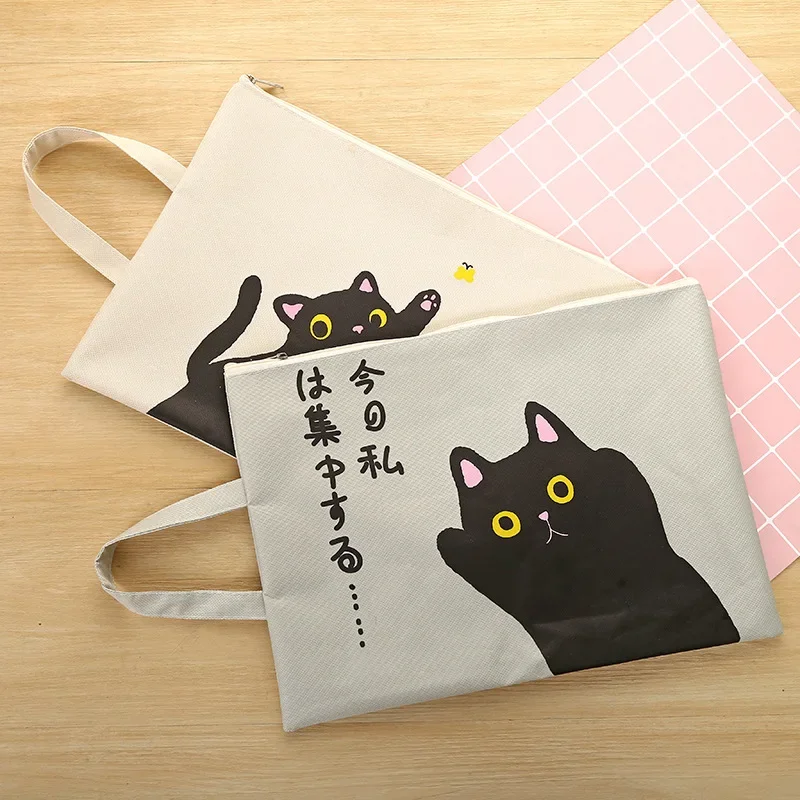 Imagem -04 - Kawaii a4 Bolsa de Documentos Gato Pasta Bolsa Bonito Kawaii Grande Capacidade Oxford Pano Alta Qualidade Documentos Pasta Presentes para Estudantes