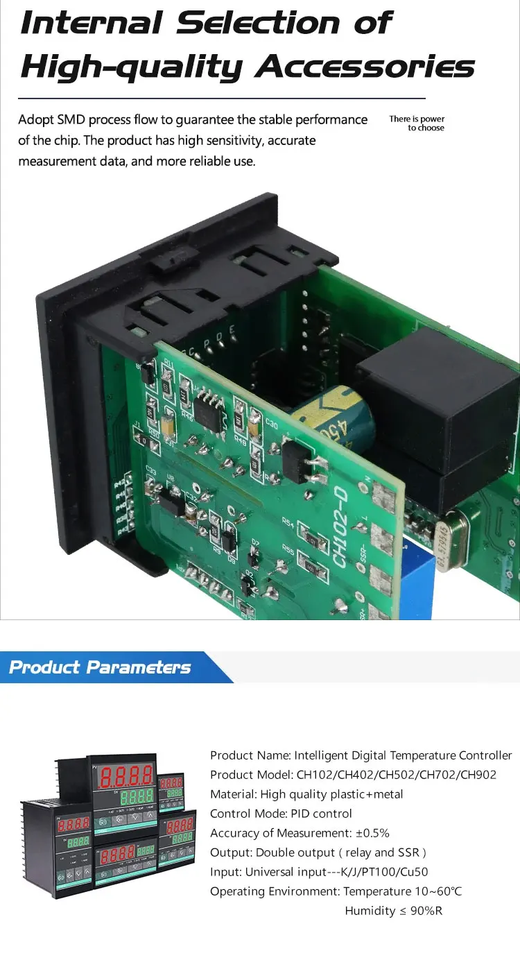 CH102 Digitaler Temperaturregler CH702 LED-Anzeige Kunststoffmaterial Industrieausrüstung OEM ODM Unterstützt – Detail 3