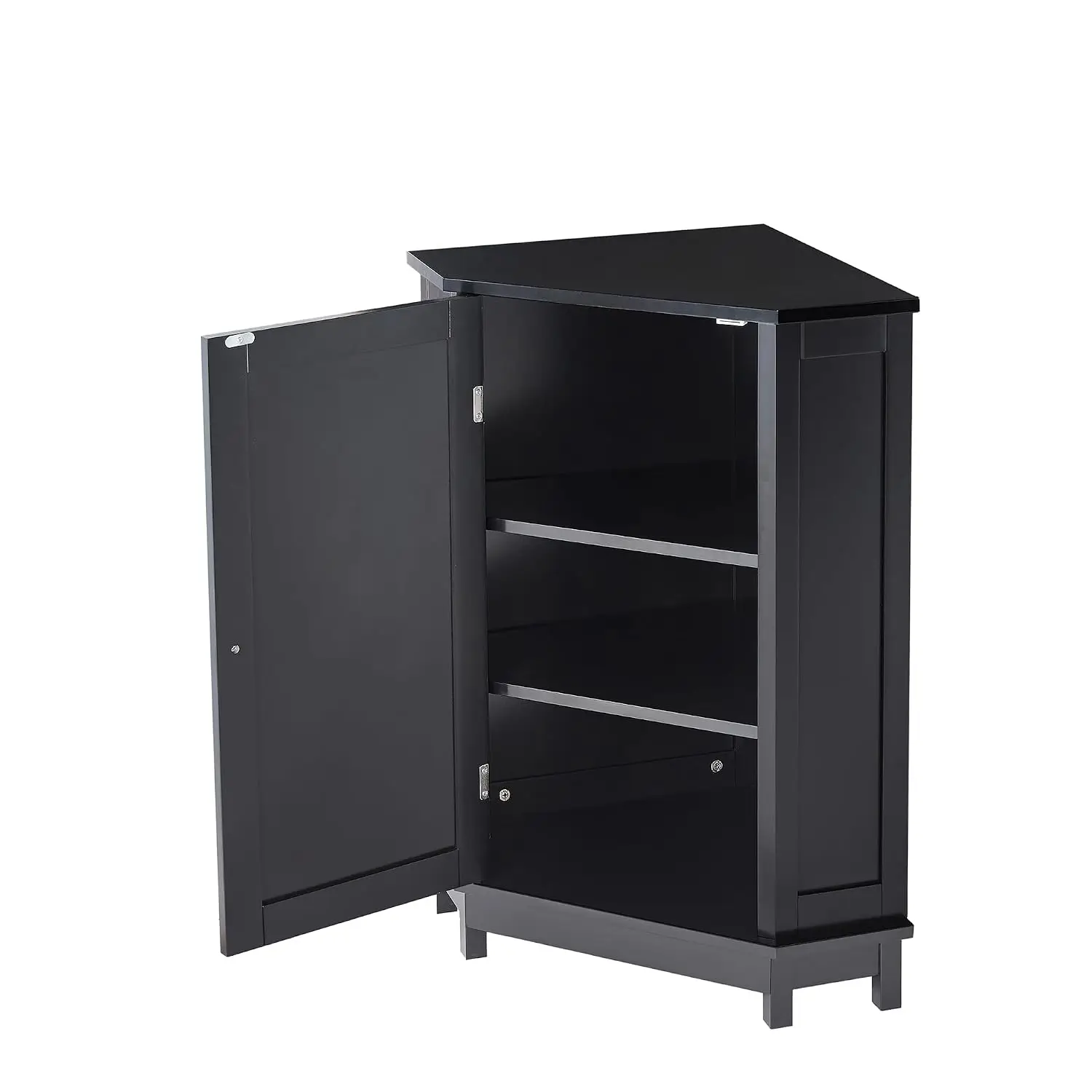 Black Corner Cabinet, Triangle Storage with Adjustable Shelf, MDF Bathroom Organizer for Small Space, 31.4