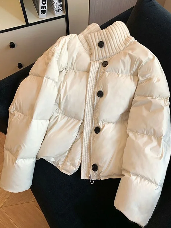 

Утепленная вязаная куртка с коротким воротником-стойкой и вставками из хлопка, женская модная высококачественная зимняя верхняя одежда в корейском стиле, свободного кроя