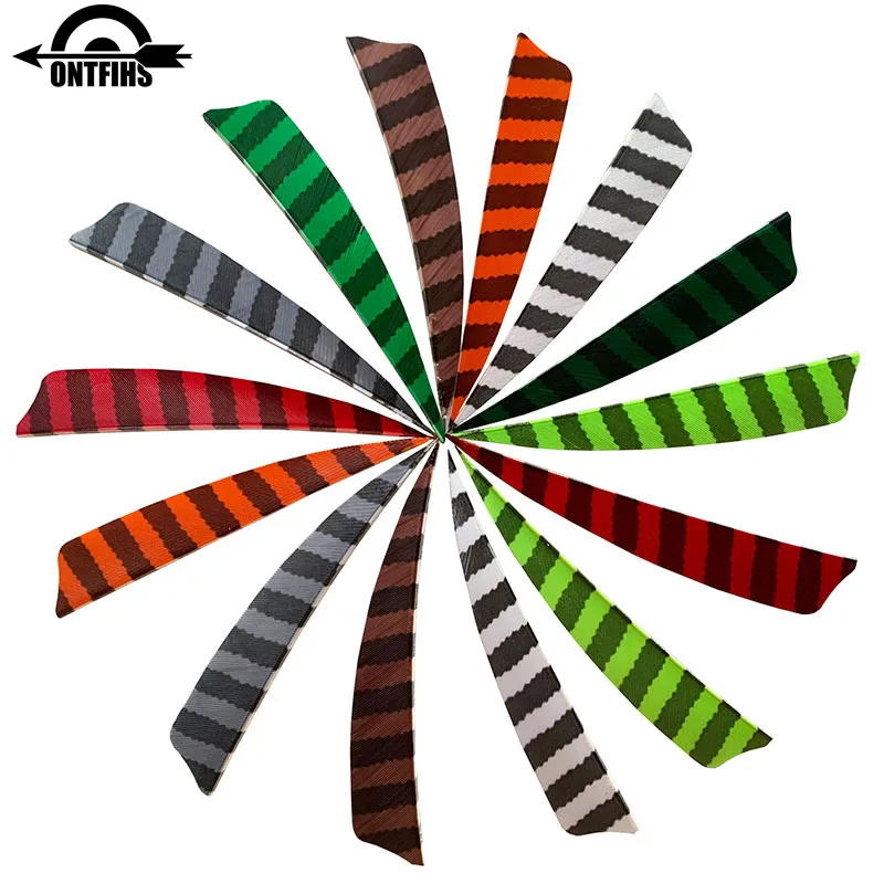 

50 Pcs ONTFIHS 4" Shield Cut Fletching Arrow Striped Feathers Turkey Feather Archery Hunting Arrow Accessories