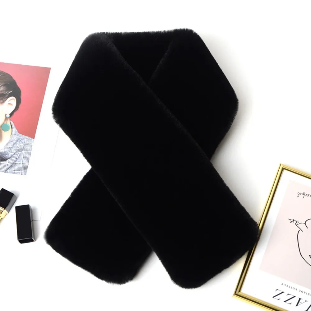 

Милый однотонный шарф с крестом, утепленный шейный платок из искусственного кроличьего меха, шарф на шею для девочек