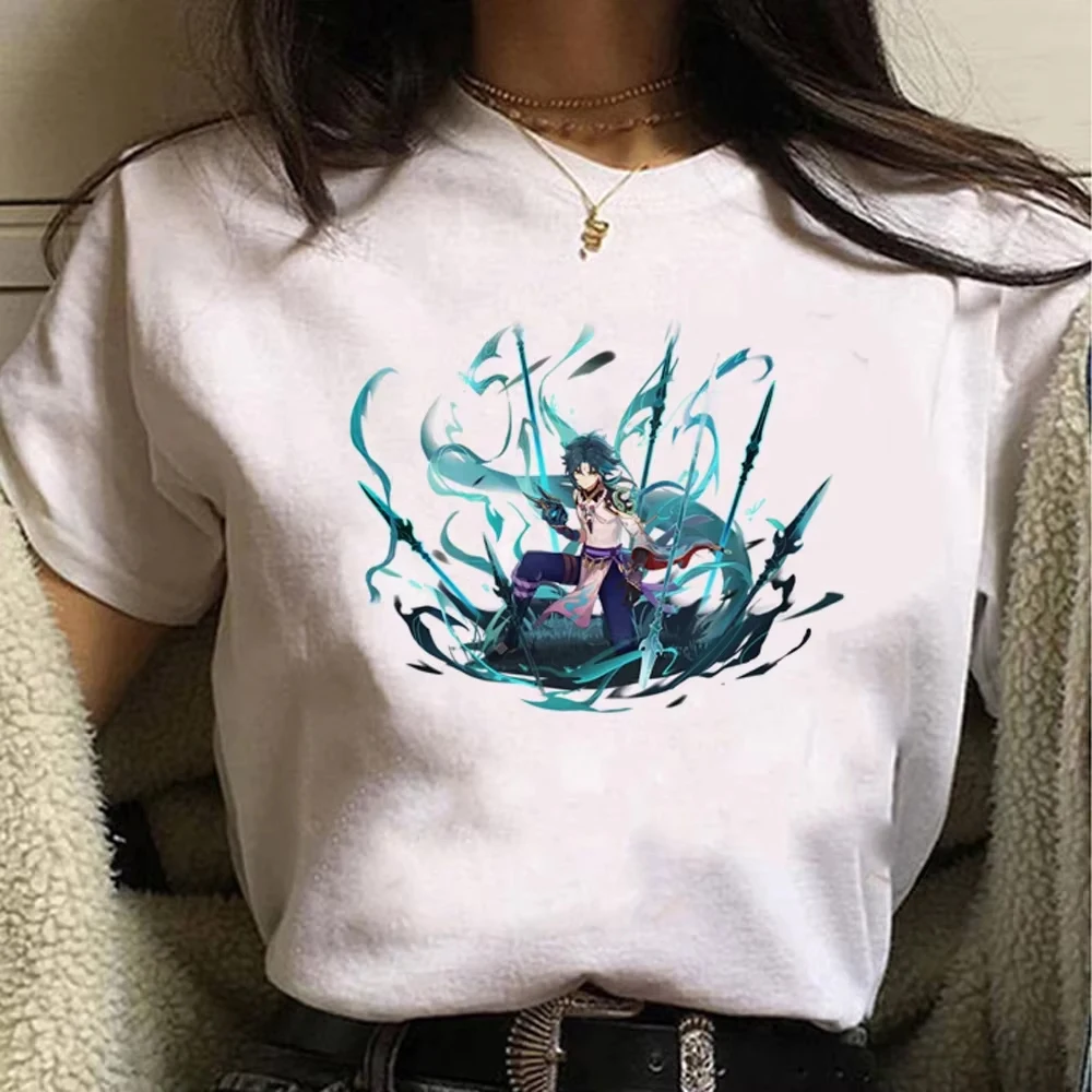 

Genshin Impact T-shirt Women Fashion Wriothesley Cartoon Print Streetwear Harajuku Short Sleeve Tee Shirt Casual Y2k Clothes Top
