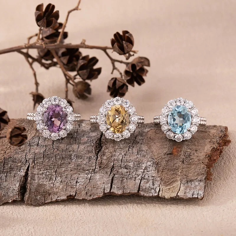 Natural amethyst citrine topaz ring women's s925 sterling silver colored treasure jewelry light luxury and generous live