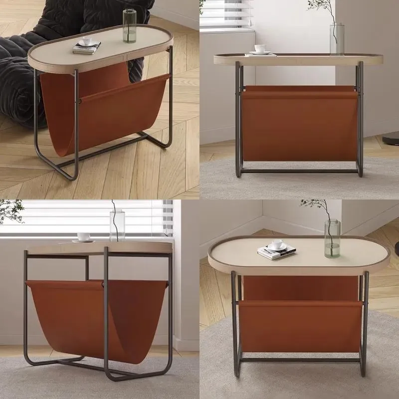 Modern Minimalist Leather Sofa Side Table Stainless Steel Bookshelf Creative Living Room End Cabinet High End Art Furniture