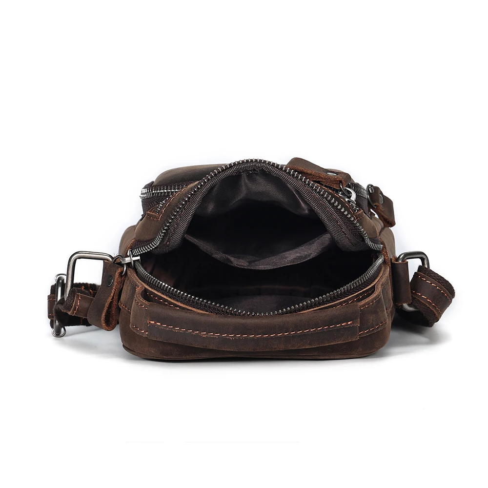 Bolso de un solo hombro para hombre, bandolera Retro de cuero, bolso cruzado informal de Caballo loco, bolsos de nicho para hombre