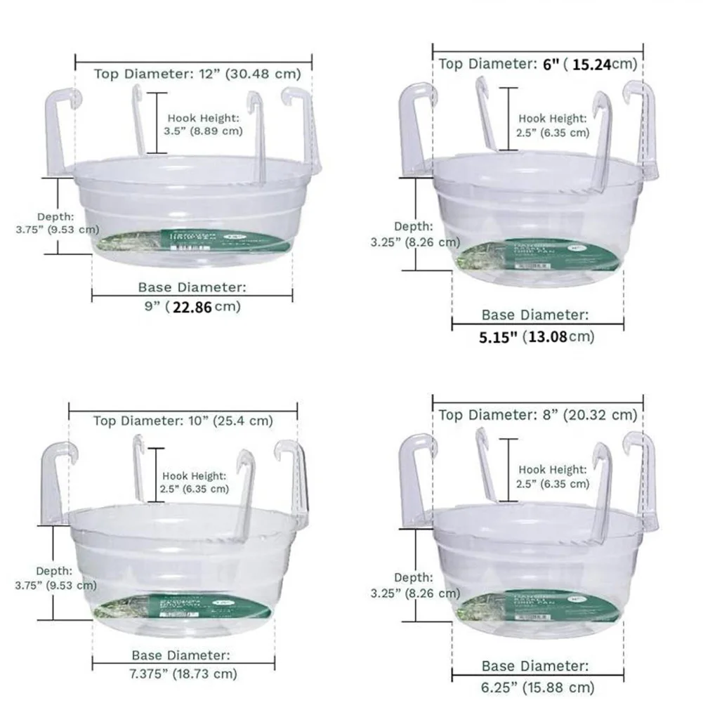 12Pcs Round Clear Tray With Hook For Hanging Basket Flower Pot Base 6 8 10 12 Inch Plastic Water Collector Garden Supplies
