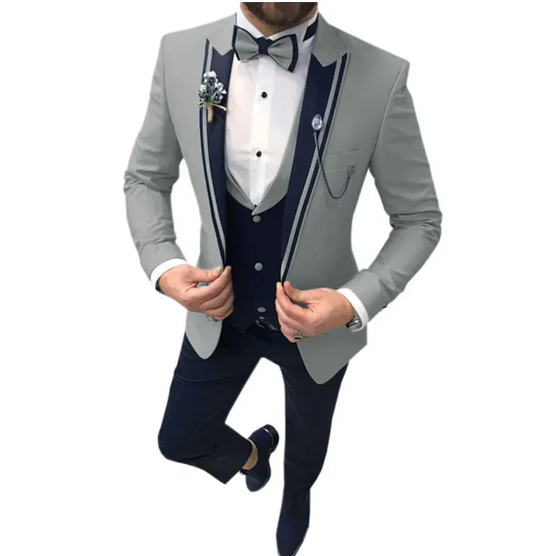 

New Casual Fashion Men's Suit Three-piece Set (top + Vest + Pants) Lapel Slim Wedding Ceremony Groom Best Man Suit Men's Suit