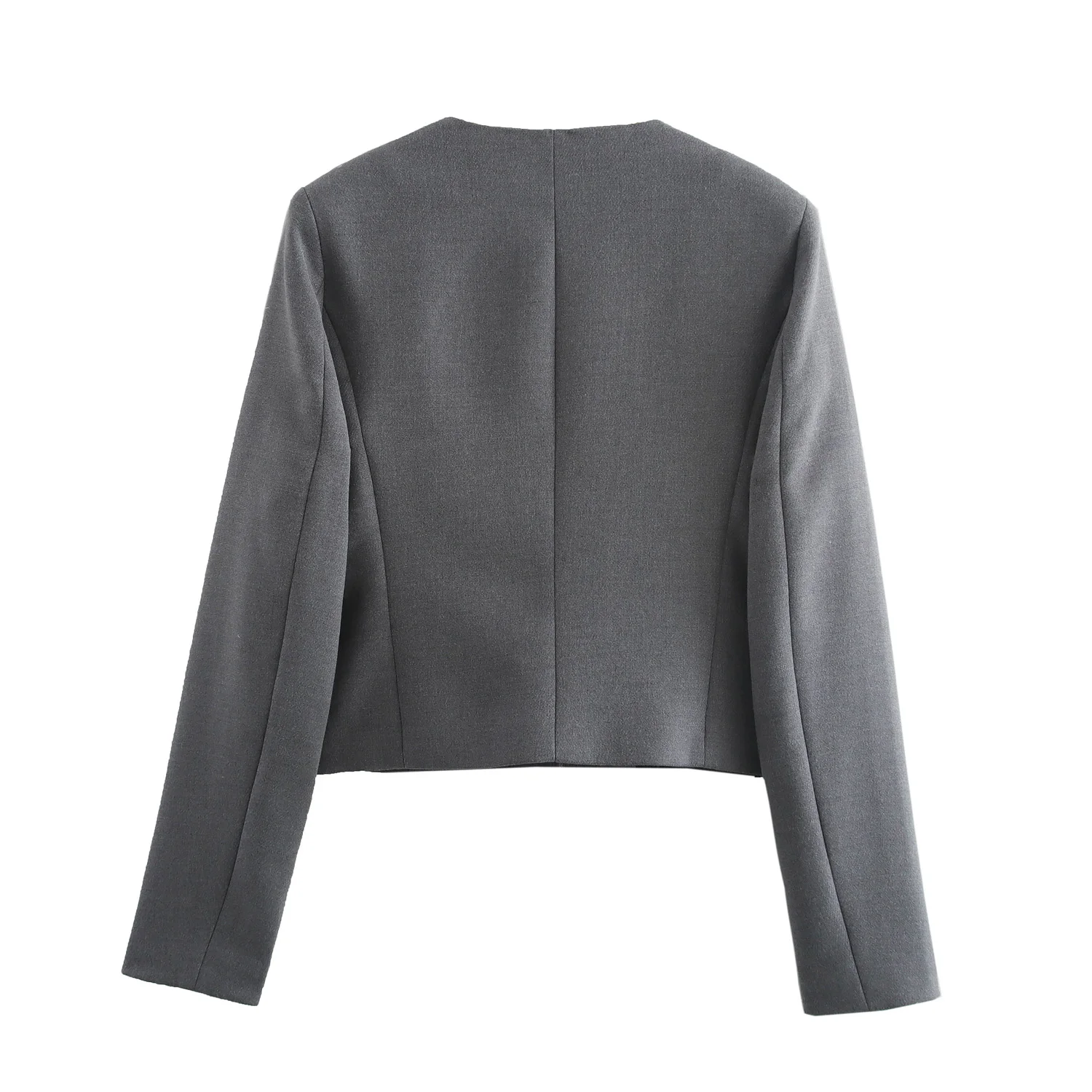 TRAF Elegant Women Short Jacket 2024 Autumn Thick Long Sleeve Single Breasted Flap Slim Office Coat Y2K Crop Top 3046255