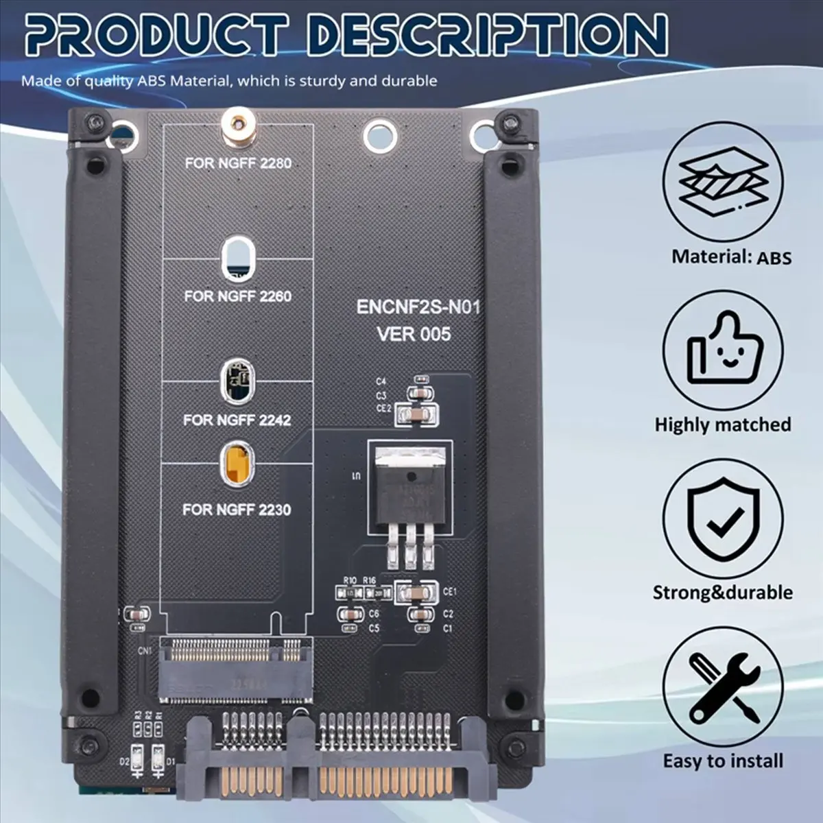 A64I Black Case B+M Socket 2 M.2 NGFF (SATA) SSD to 2.5 SATA Adapter for 2230/2242/2260/2280mm M2 SSD