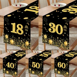 Gold Black Birthday Table Runner Happy Birthday Party Decoration 18 30 40 50 60 Years Old Birthday Party Table Decoration