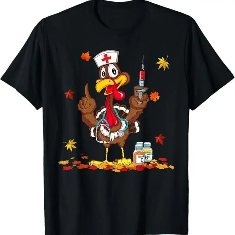 Thanksgiving Scrub Tops Women Turkey Nurse Holiday Nursing T Shirt