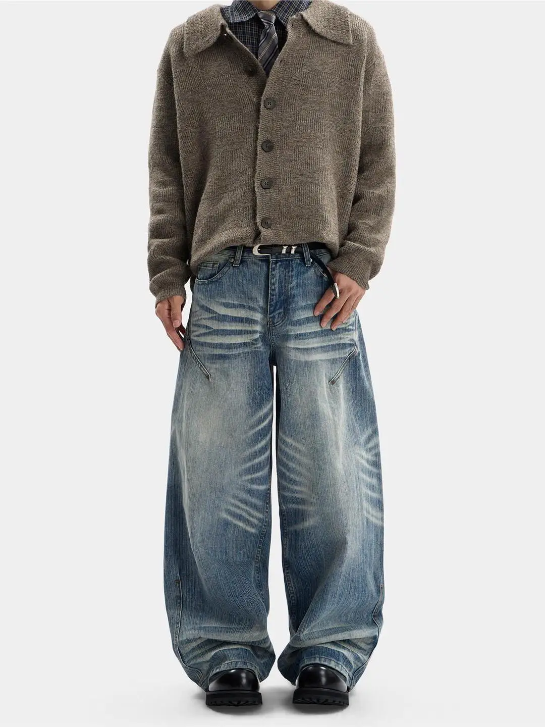 

Ретро-джинсы унисекс с бамбуковой текстурой в американском стиле, свободные, широкие, повседневные, универсальные, удлиненные брюки до пола