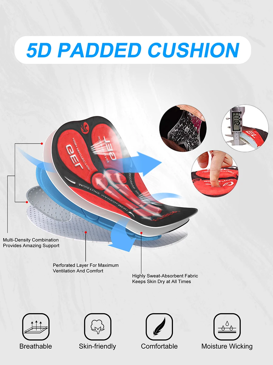 X-TIGER Herren Fahrrad-Trägerhose 5D Gepolstert Stoßfest Fahrrad-Trägerhose Atmungsaktiv Schnelltrocknend 3 Taschen Rennrad MTB Fahrradshorts – Detail 4