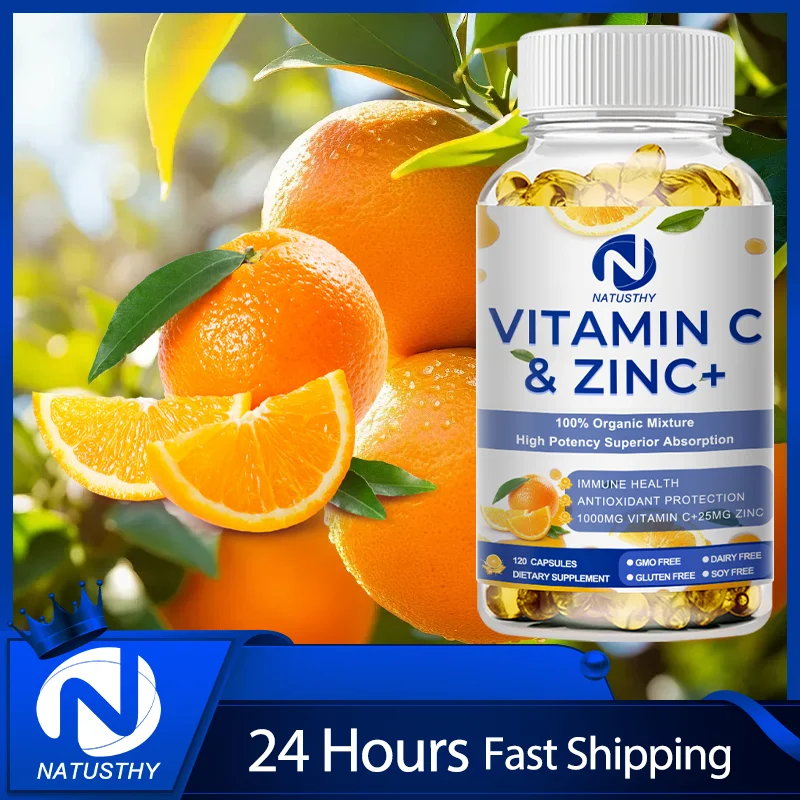 100% Organic Mixture Vitamin C + Zinc Capsule - High Absorption -  Immune Support  - Powerful Antioxidant & Energy Production