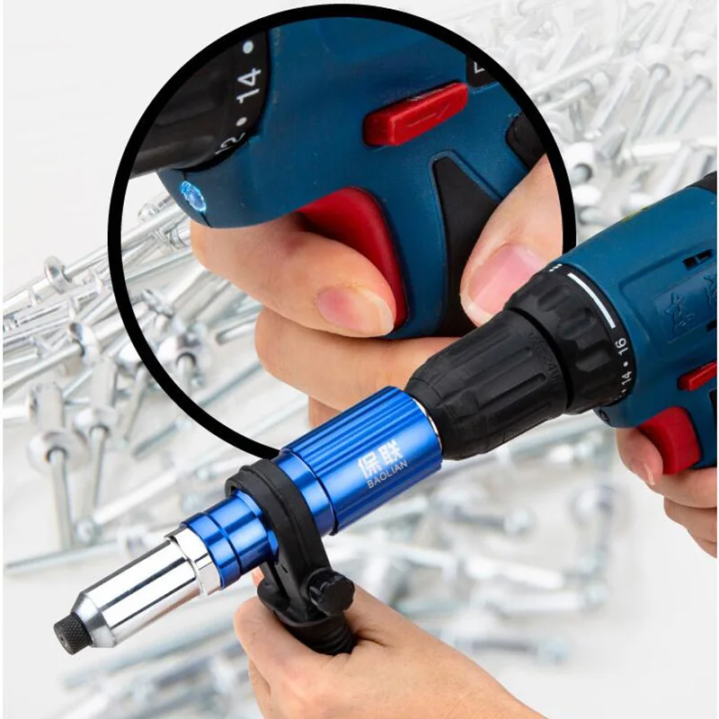 Rivet Gun Adapter for Electric Drill Applicable to 2.4-4.8mm Rivet Cordless Riveting Tool Pull Riveting Power Tool Accessories