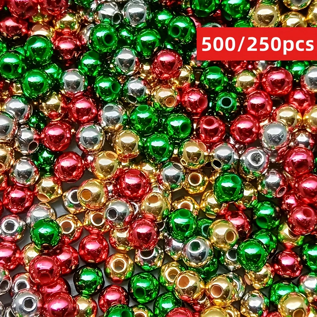 500/250 Stück 6mm Grüne, Rote, Goldene, Silberne Weihnachts-Mischperlen, Handgemachte Weihnachtsgeschenke für DIY-Schmuckherstellung