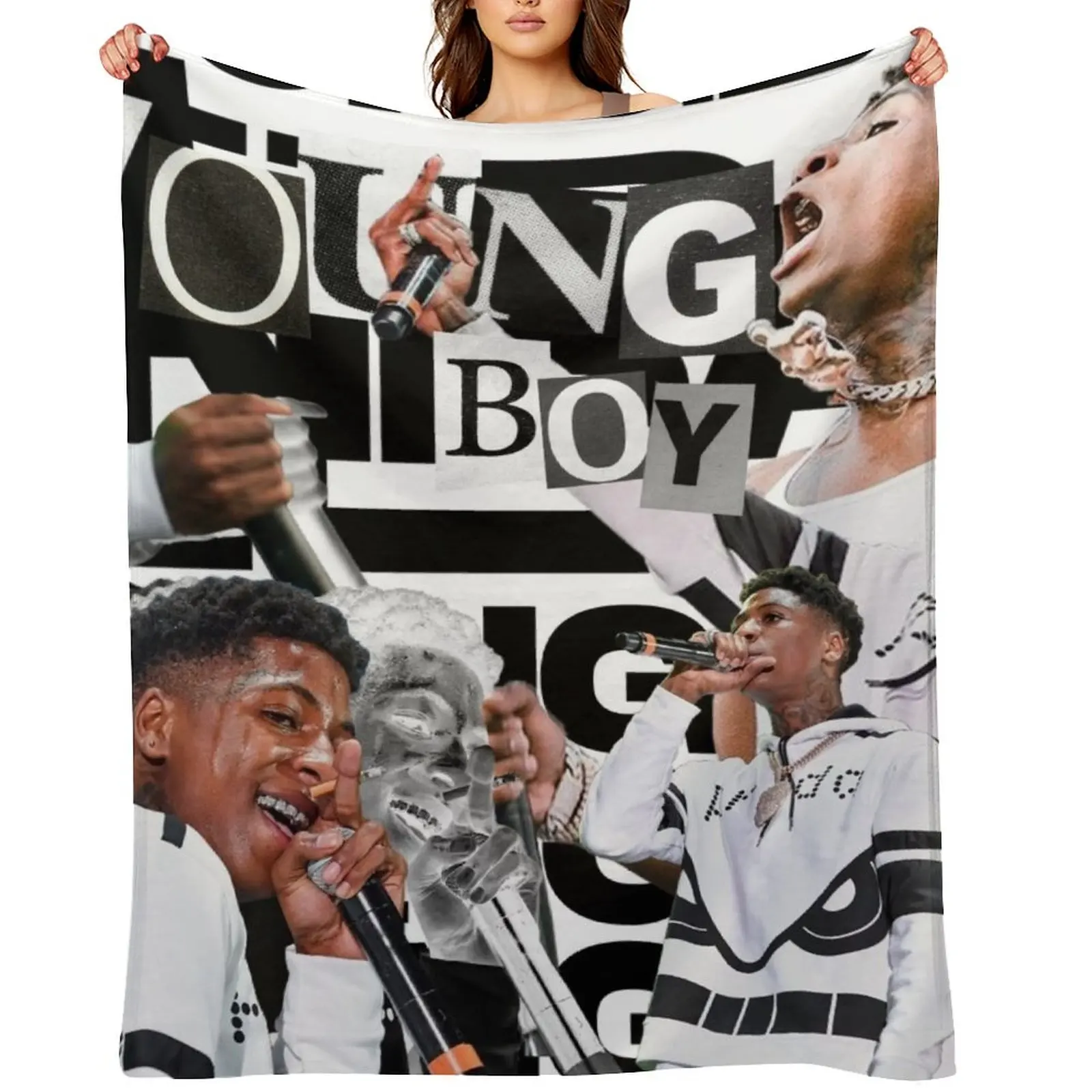 

Youngboy | B&W Billionaire Collage Throw Blanket Luxury Throw blankets ands Soft Plush Plaid Flannel Blankets