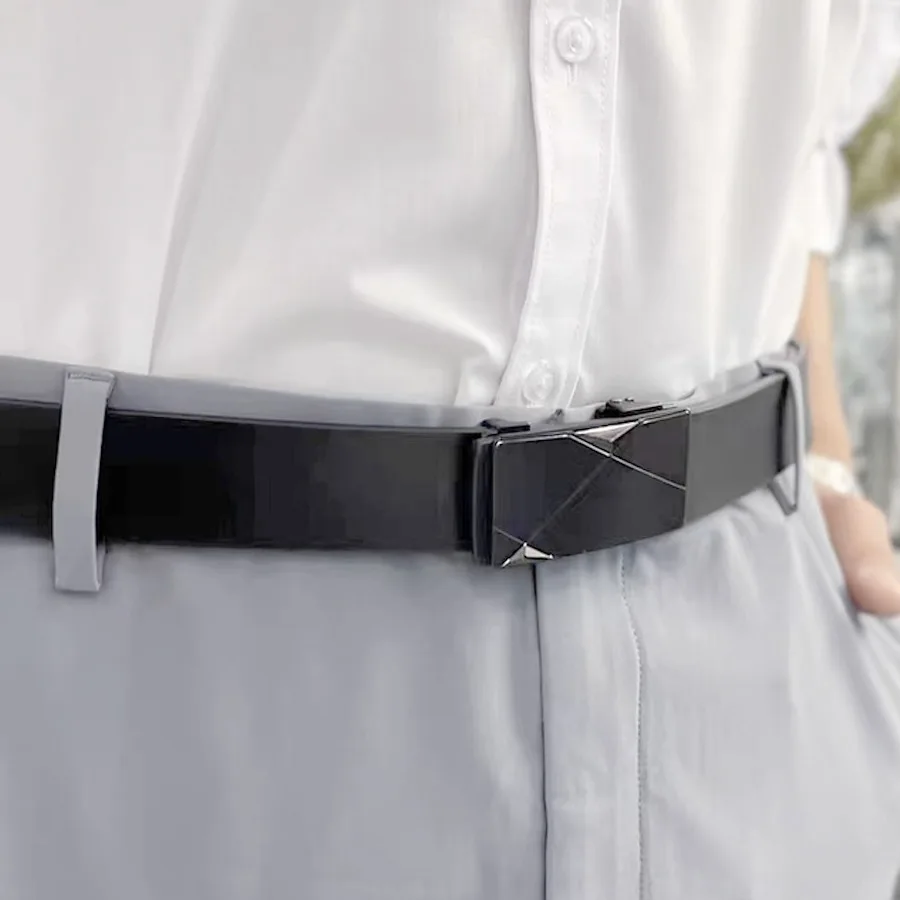 Men's Black Automatic Buckle Belt, Business Style, Minimalist Design, Easy to Handle Suit/casual Pants, Multiple Scenarios