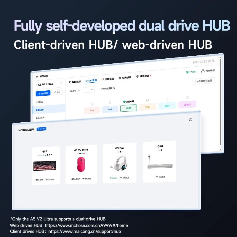 MCHOSE A5 V2 UItra ماوس ألعاب لاسلكي Paw3395 8K خفيف الوزن بلوتوث ثلاثي الوضع مخصص الكمون المنخفض ماوس Esports Accesso