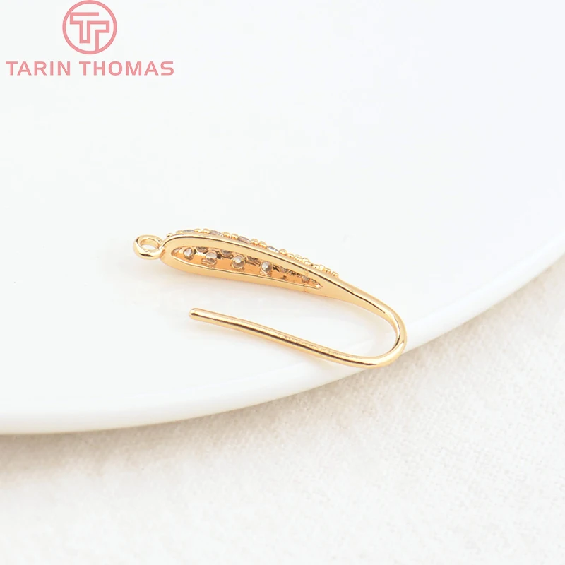 (2012)6PCS Height 20MM 24k Gold Color Plated Brass With Zircon Earrings Hook High Quality Jewelry Earrings Accessories Wholesale