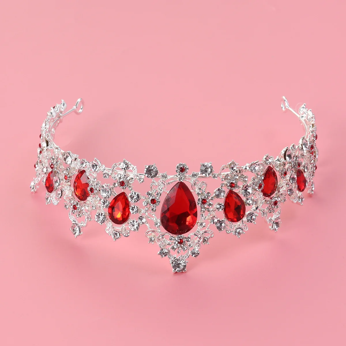 

Royal Crystal Bridal Tiara Silver Base Red Wedding Crown Headpiece Wedding Engagement Party Jewelry Tiara Crown for Women