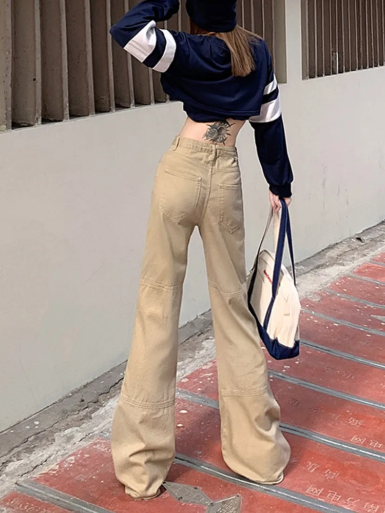 2024 Ropa Y2K Fashion Khaki Pleated New Jeans Flare Pants For Women High Waist Clothes Casual Luxury Lady Elegant Long Trousers