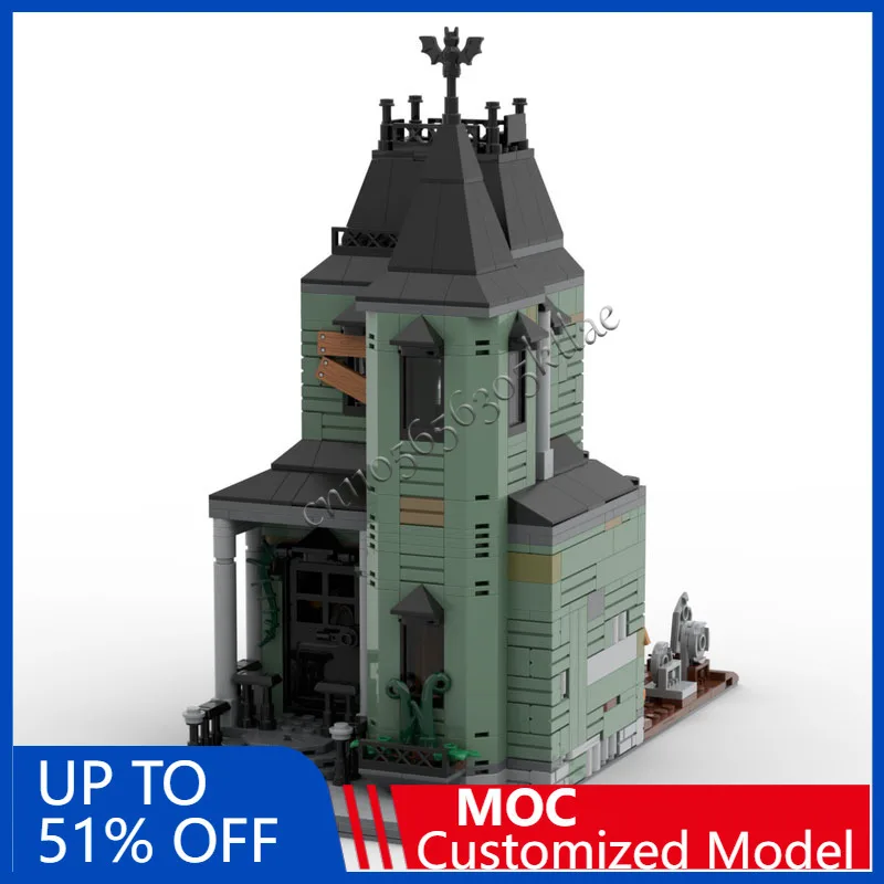 

859 шт. MOC, креативный городской вид на улицу, модульная модель дома с привидениями, архитектурный строительный блок, сделай сам, детская сборка, кирпичи, игрушки, подарок