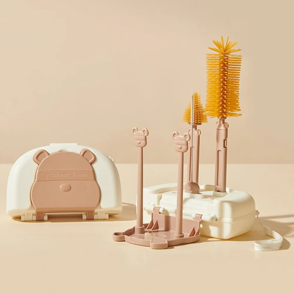 Ensemble de brosses de nettoyage de bouteilles multifonctions, Kit de brosses à biberons ours Lion, égouttoir de rangement 8 en 1, brosse de lavage de tasse en verre