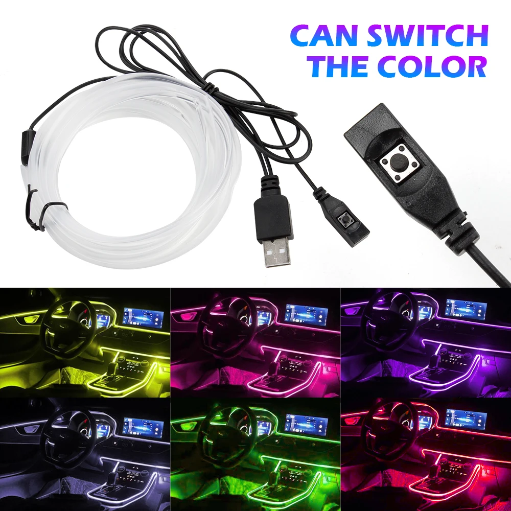 

OKEEN Flexible USB RGB Colorful Decorative Ambient Light Strip with Switch LED Interior EL Cold Neon Lights Car Decoration Lamp