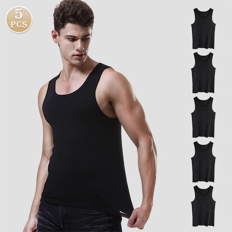 

5PC Men's cotton sports vest summer youth breathable hurdle men slim fitness sleeveless white undershirt tide