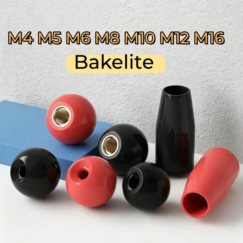 M4 M5 M6 M8 M10 M12 M16 Red Black Handle Ball Knob Machine Tool Replacement Long Sleeve Knob Bakelite Hand Sleeve