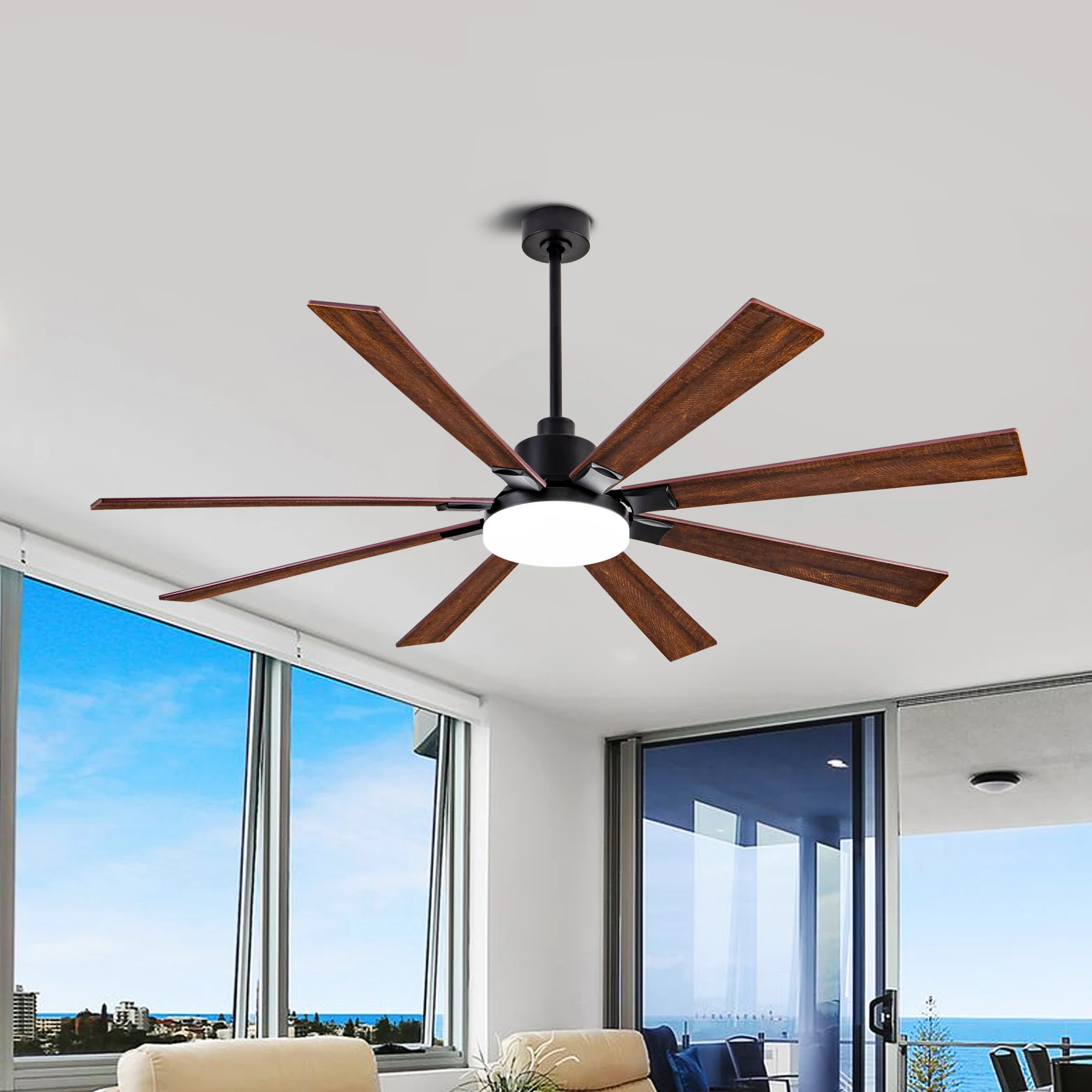 Large 72 Inch Ceiling Fans with Lights 8 Reversible Blades Dimmable Remote Control Electric Fan 6 Speed Reversible DC Moto