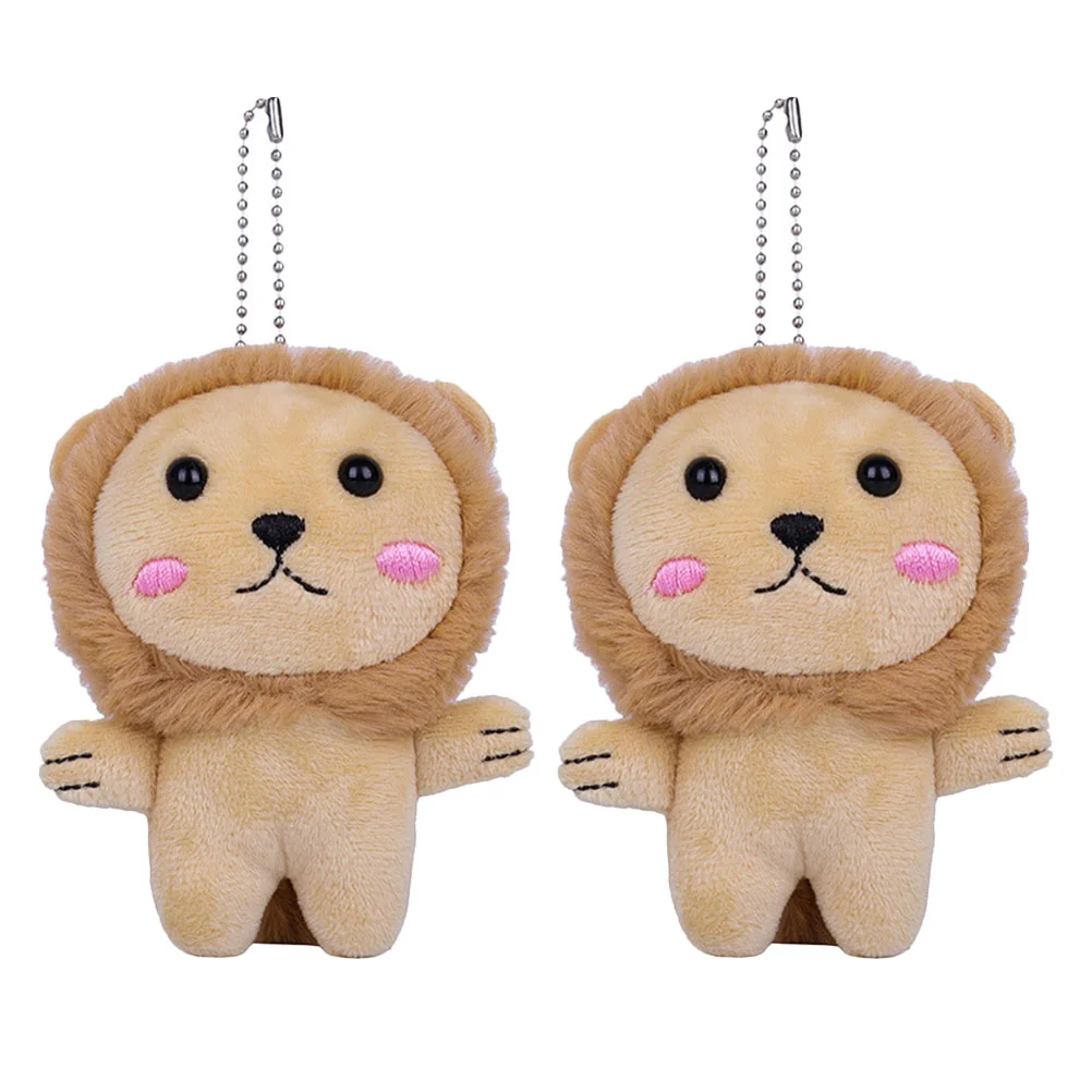 

2 Pcs Key Fob Pendant Lionet Plush Ring Bags 12X8X5CM Lovely Keychain Decoration Brown Ornament Child