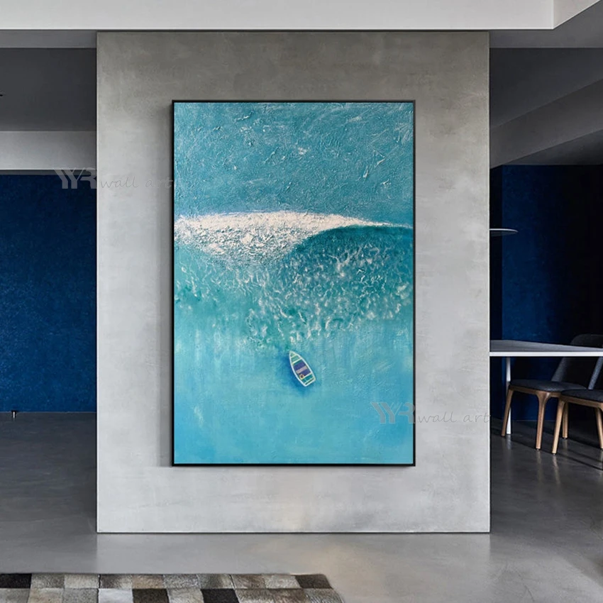 

Handmade Blue Sea Image Modern Home Interior Decor Oil Painting Wall Art Canvas Poster Abstract Texture Acrylic Unframed Picture