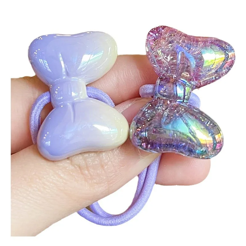 2pcs/lot Plastic Transparent Bubbles Bow Long Elastic Hair Band For Girl Kids Cute Simple Kawaii Fairy Hair Ties Fashion