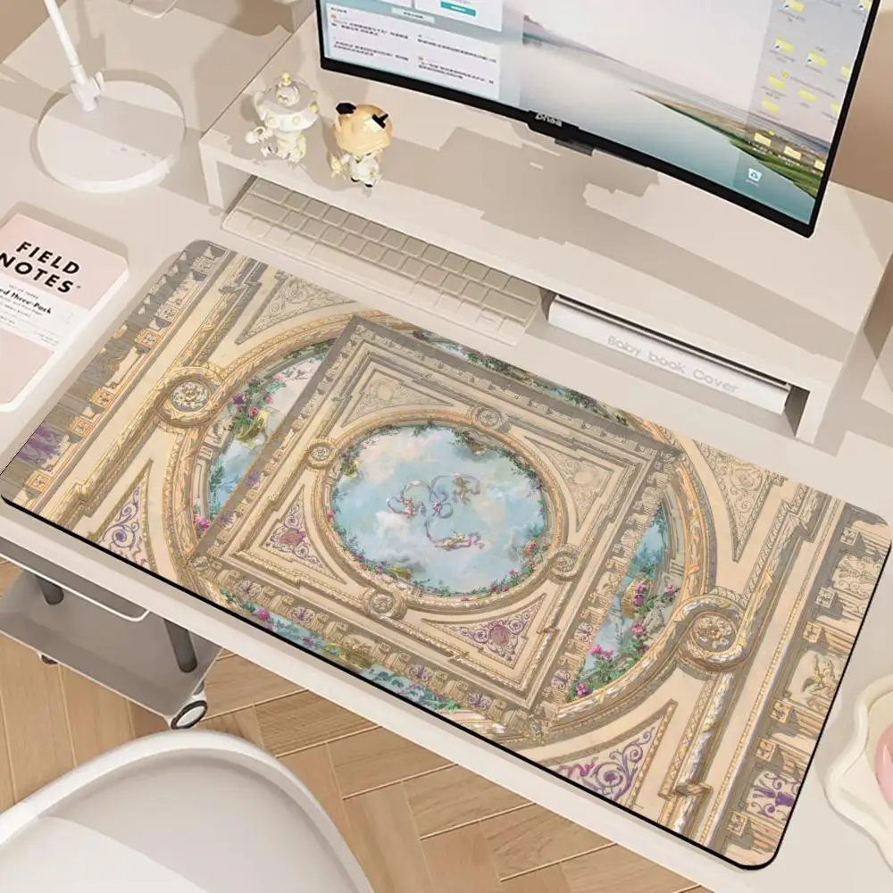 Gilded Baroque Mouse Pad: Golden Carvings & Cherubs in Azure Medallion, Elevating Your Desk with Opulent Classical Grandeur