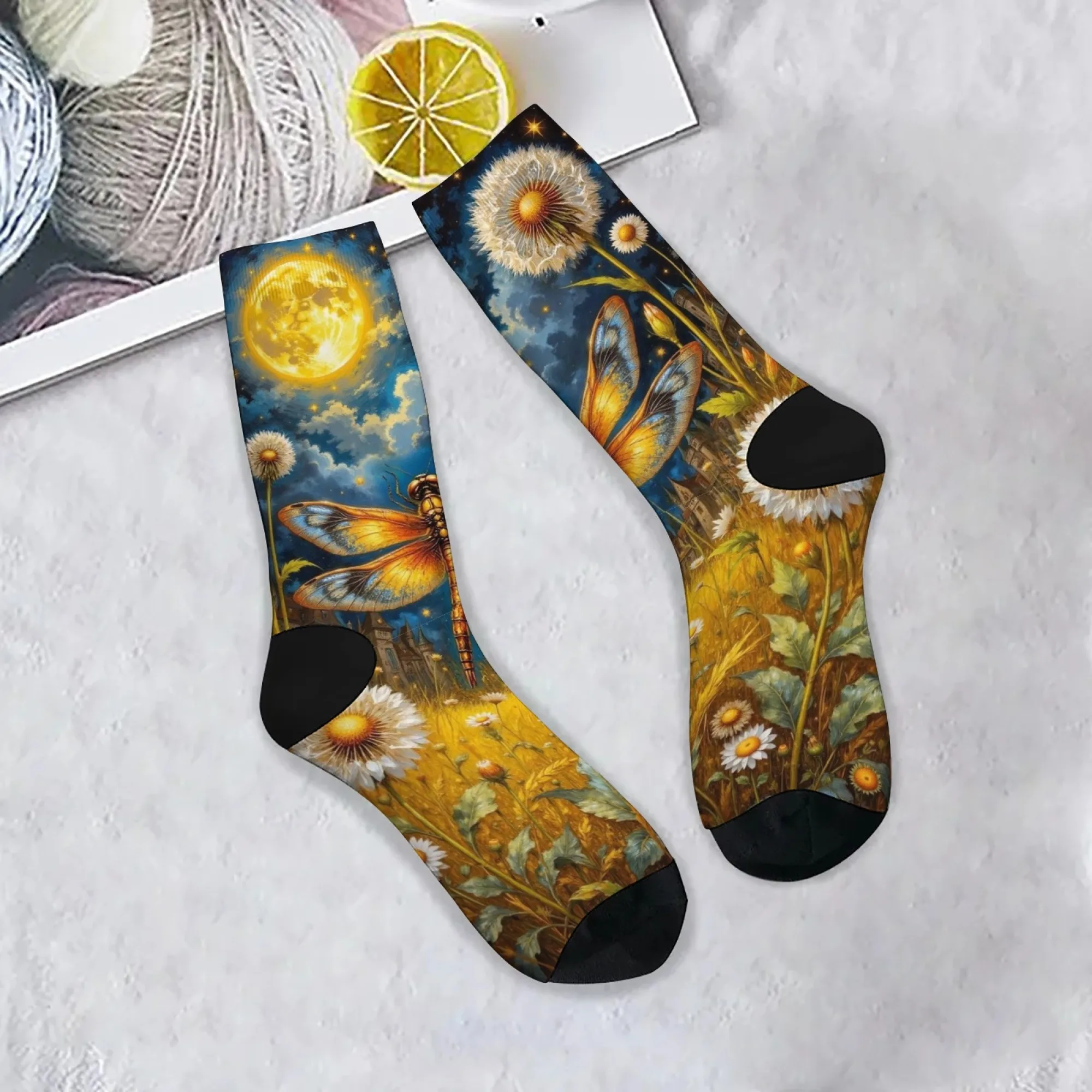 Pastorale Libelle Daisy Art Socken Retro-Stil Neuheit Spaß Herrensocken Bequeme atmungsaktive lässige Mode Sportsocken Geschenk