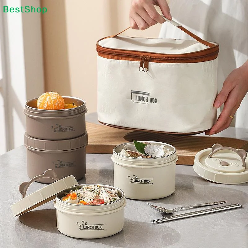 

♬Portable Insulated Food Lunch Container Set With Thermal Lunch Box 1/2/3/4 Separate Stackable Lunch Container For Adult Kids